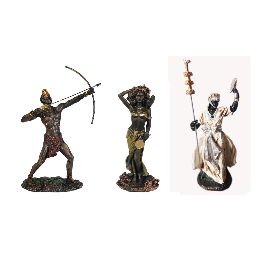 Kit Estatuetas Trio Orixás Oxum Oxum Oxalá Branco Enfeite Decorativo em Resina