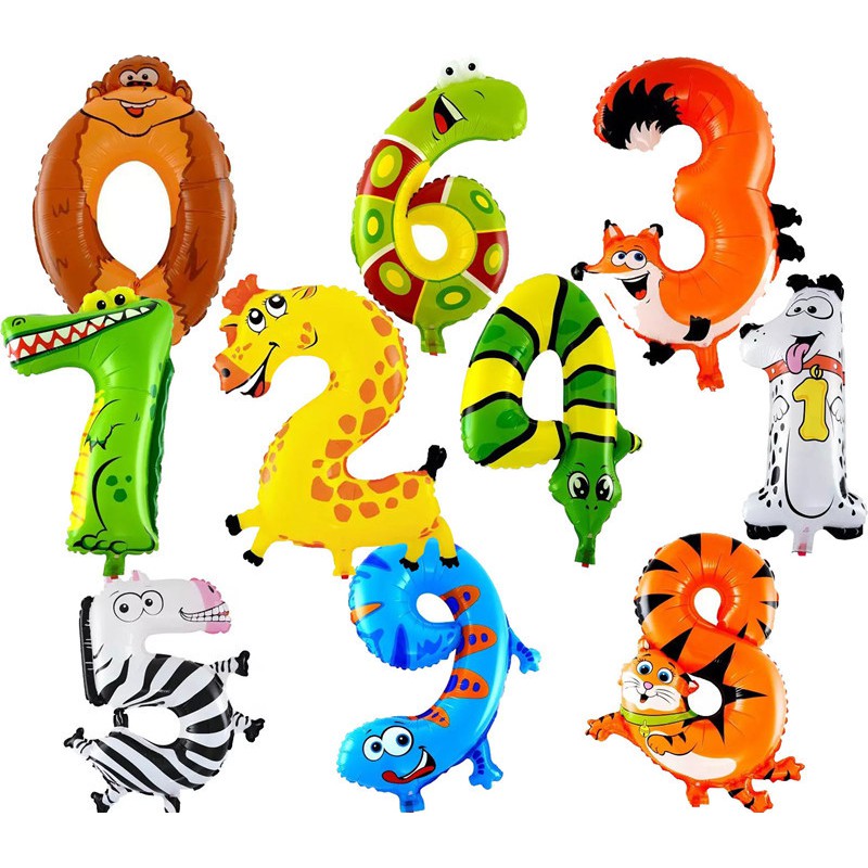 Kit 11 Balão Metalizado Número Dourado Prata Azul 40cm Animallon Animal Mêsversário Infantil Safari
