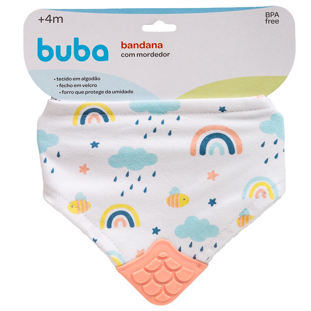 Bandana Infantil Com Mordedor Arco-Iris E Abelha 15283 - Buba em Oferta na Shopee