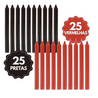 Kit Vela Palito 25 Vermelha e 25 Preta 16 x 1,2 cm em Oferta na Shopee