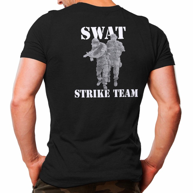 Camiseta Militar Estampada Swat Strike Team - Preta