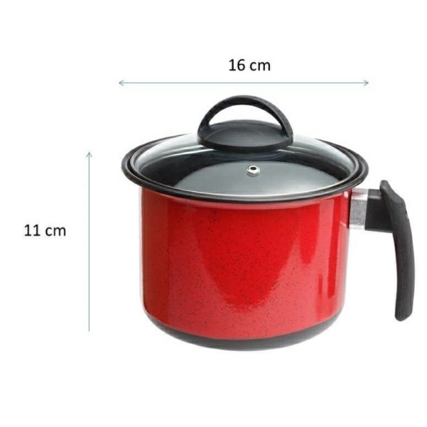 Leiteira Ferro Esmaltado 1,5L com Tampa Vidro Fogão Indução Gás Lenha Café Chá