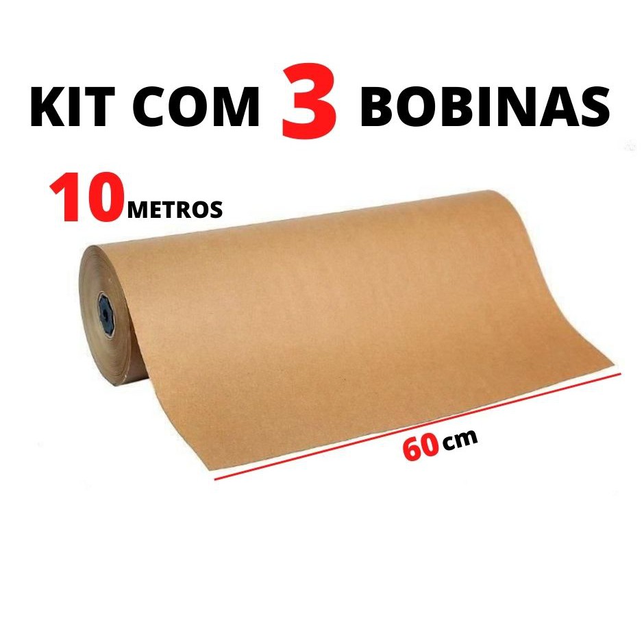 Papel Kraft 80g c/ 60cm de largura x 10 Metros de comprimento p/ embalagem ( Monolúcido ) Kit com 3 bobinas em Oferta na Shopee
