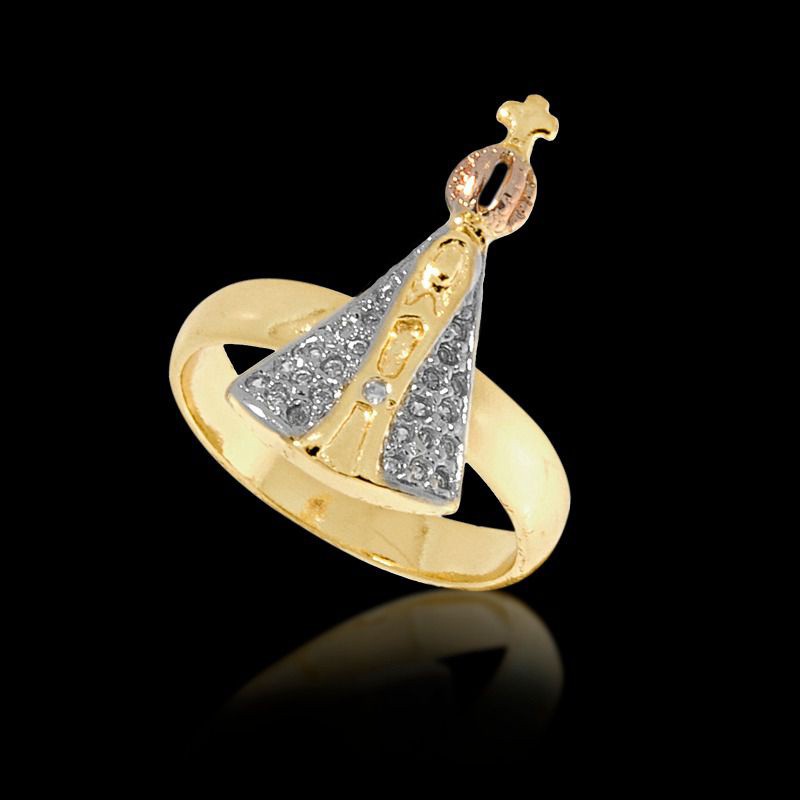 Anel Feminino Anéis de Ouro Banhado Anel Ouro Folheado Cor de Prata Banho de Ródio Branco Anel Feminino Ouro Banhado Semijoia com Garantia Nossa Senhora Aparecida