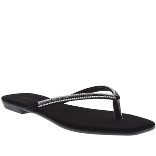 Rasteira Penélope Detalhe Strass Nobuck Preto