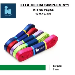 Fita Cetim Najar Nº1 * KIT 05 PEÇAS (10m X 7mm)