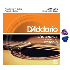 Encordoamento Aço Violão .010 D'addário 85/15 Bronze EZ900-B Daddario + 2 Palhetas