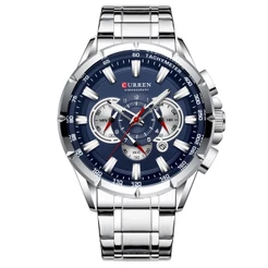 Relógio Masculino Curren Moda Negócios Esportes Quartzo Aço Inoxidável Impermeável Luminoso 8363x