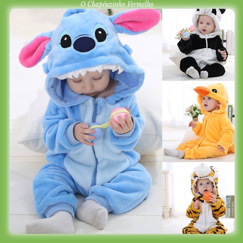 Macacão do Stitch com Capuz Infantil Unissex / Roupa Fofa para Recém-Nascidos/Bebês / Fantasia para Meninos/Meninas