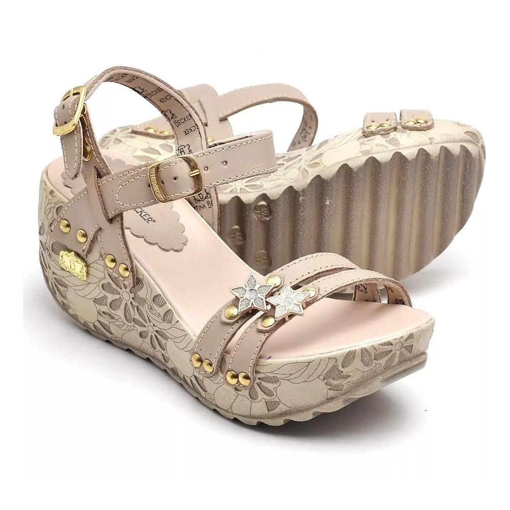 sandalia salto anabela couro legitimo em Oferta na Shopee