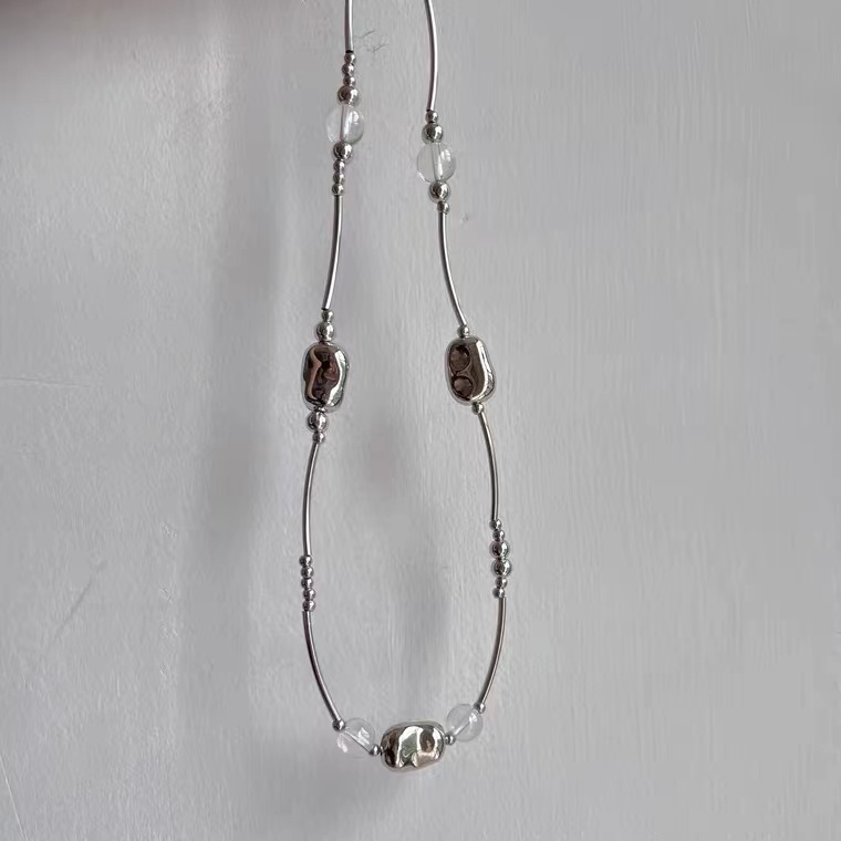 Colar chocker Com Contas De Cristal/Feijão Prateado/fashion Retrô