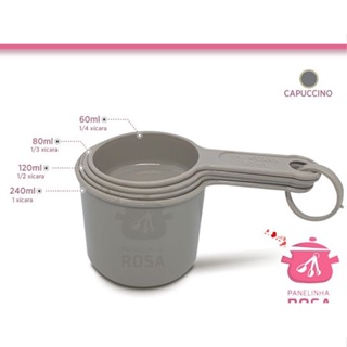 Conjunto Kit de xicaras medidas com 4 tamanhos na cor Cappuccino/ Cinza em Oferta na Shopee