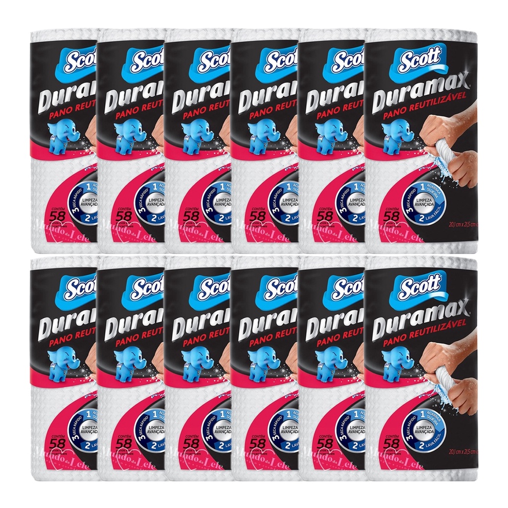 Kit C/12 Pano Reutilizável Scott Duramax Branco em Oferta na Shopee