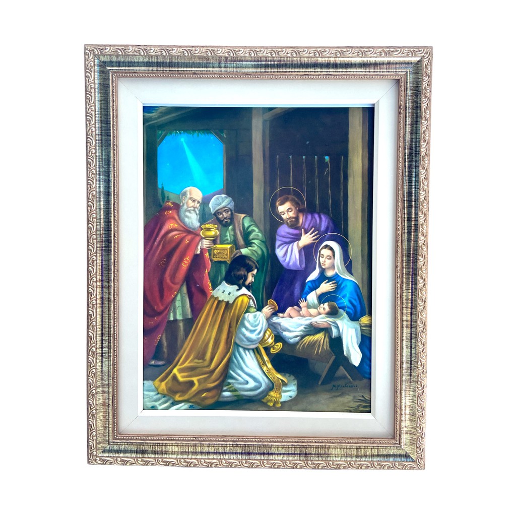 Quadro Santos Reis Três Reis Magos 42x52cm estampa resinada. Moldura luxo em madeira.