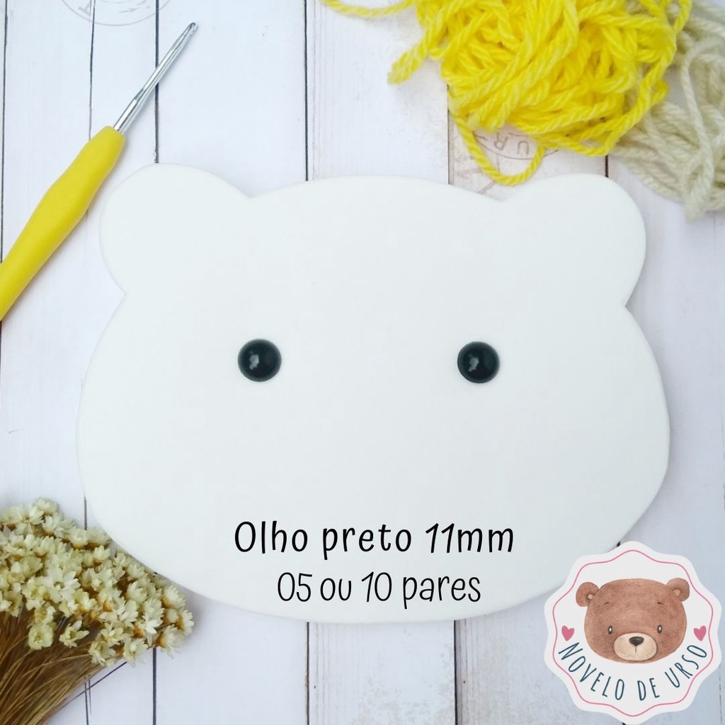 Olho preto 11mm (05 ou 10 pares) para Amigurumi/Crochê