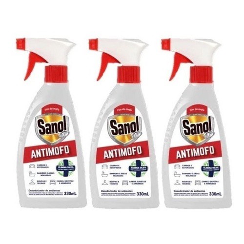 Anti Mofo Desodorizador 330ml Sanol Ambientes Roupa Kit 3und Elimina Odores Cheiro em Oferta na Shopee