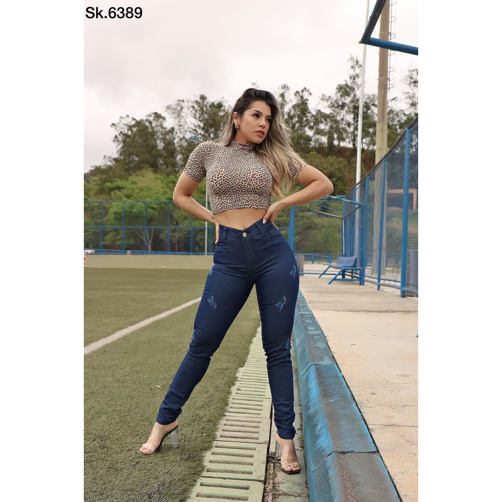 Calça comprida best sale jeans cintura alta