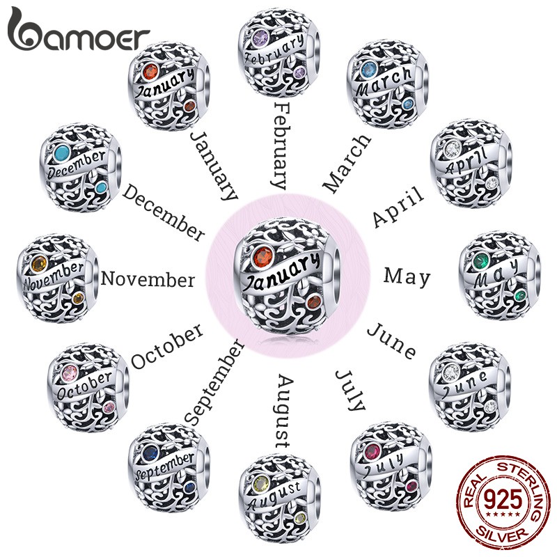 Bamoer Pedra Do Nascimento Rodada Beads fit Pulseira Padora DIY Prata Esterlina 925 em Oferta na Shopee