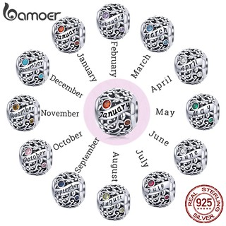 Bamoer Pedra Do Nascimento Rodada Beads fit Pulseira Padora DIY Prata Esterlina 925