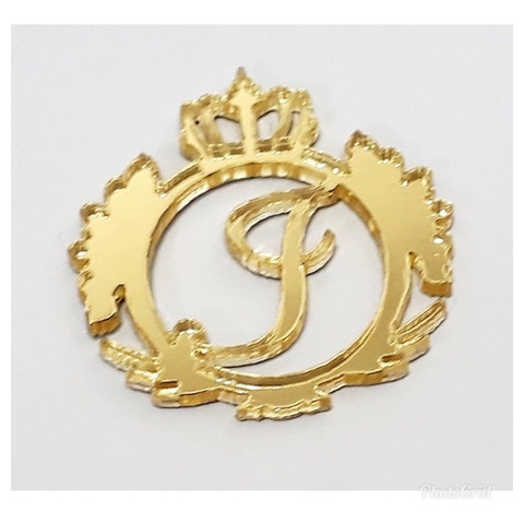 Aplique Decoração Mini Brasão Em Acrílico Espelhado Dourado Personalizado 25 Peças