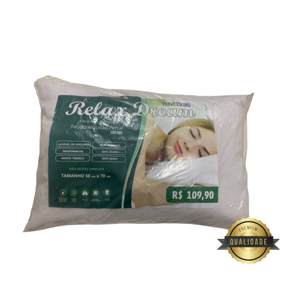 Travesseiro Confortável Anti-Alérgico Anti Stress Macio Cheio 70cm x 50cm 200 Fios Percal Qualidade