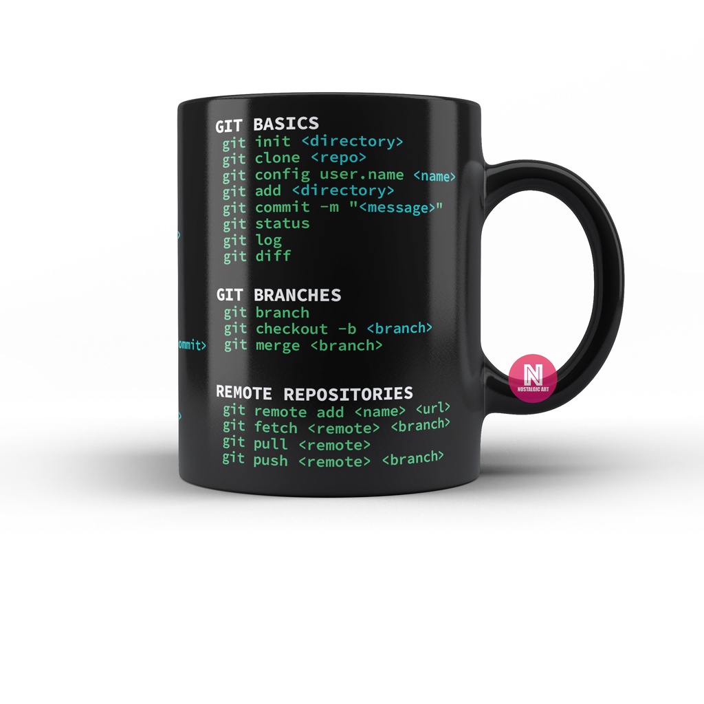 Caneca Xícara Programador Programação Comandos GIT Sheet Cheat Porcelana 325ml