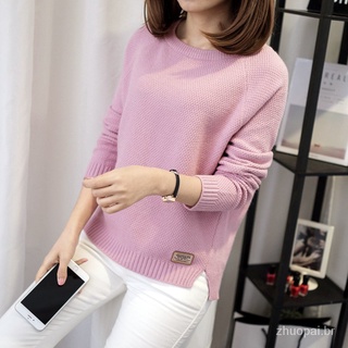 Spring New Casual Solid O-neck Long Sleeve Thin Soft Warm Knitted Sweater Women Slim Pink Pullovers