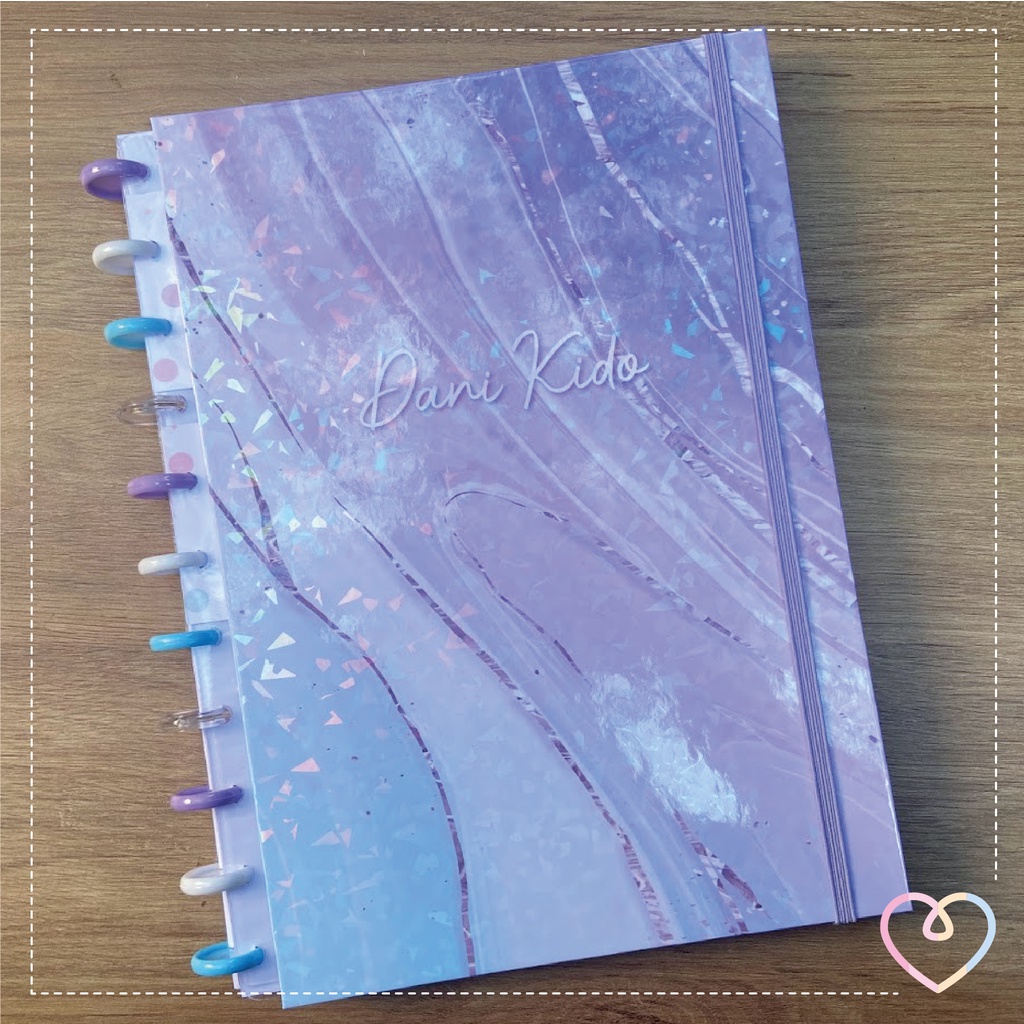 Caderno de Disco Inteligente CAPA DURA - Marble lilás e azul