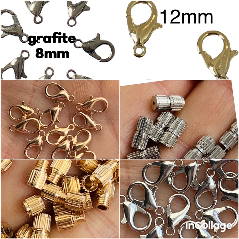 30 peças fecho lagosta níquel /dourado 10mm 12mm para pulseiras colares e bijuterias em geral