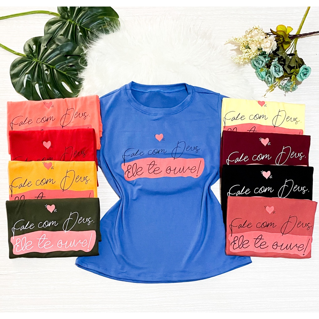 kit 3 Unidades Blusa Feminina moda evangelica casual estampada com frase em Oferta na Shopee