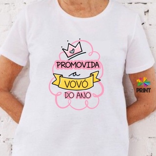 Camiseta Adulto PROMOVIDA A VOVÓ DO ANO - Rosa Chá de bebê ZLprint