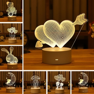 Luminária LED Em Formato De Coração 3D/Lâmpada De Mesa Decorativa Com