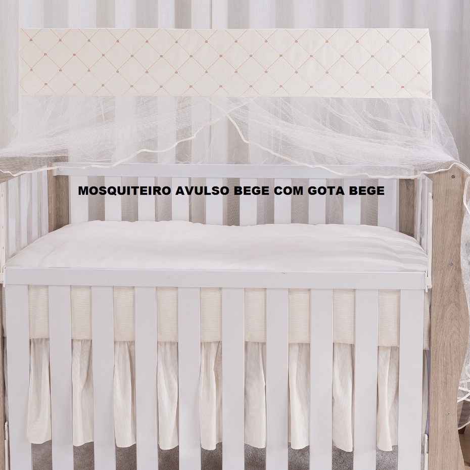 Mosquiteiro Avulso Para Berço Americano Bege Bordado Gotas Bege
