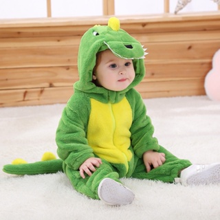 Bebê Bonitinho Romper One Piece Green Dinossauro Cartoon Roupa De Inverno Flanela Fato De Salto Macio em Oferta na Shopee