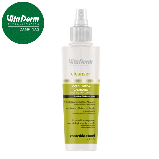Loçao Tonica Calmante 140ml Vita Derm Skin Care Cleanser Hidratante Facial, Calmante e Suavizante