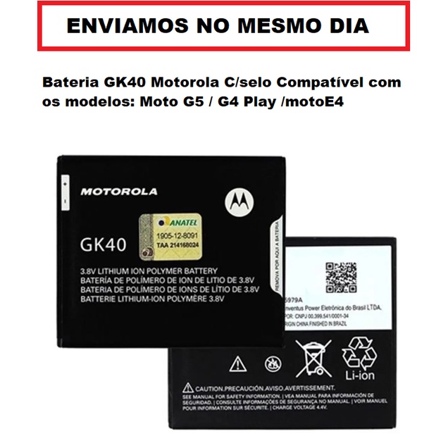 Bateria Compatível com G4 Play/G5/E4 GK40 - MOTOROLA - Bateria para Celular  - Magazine Luiza