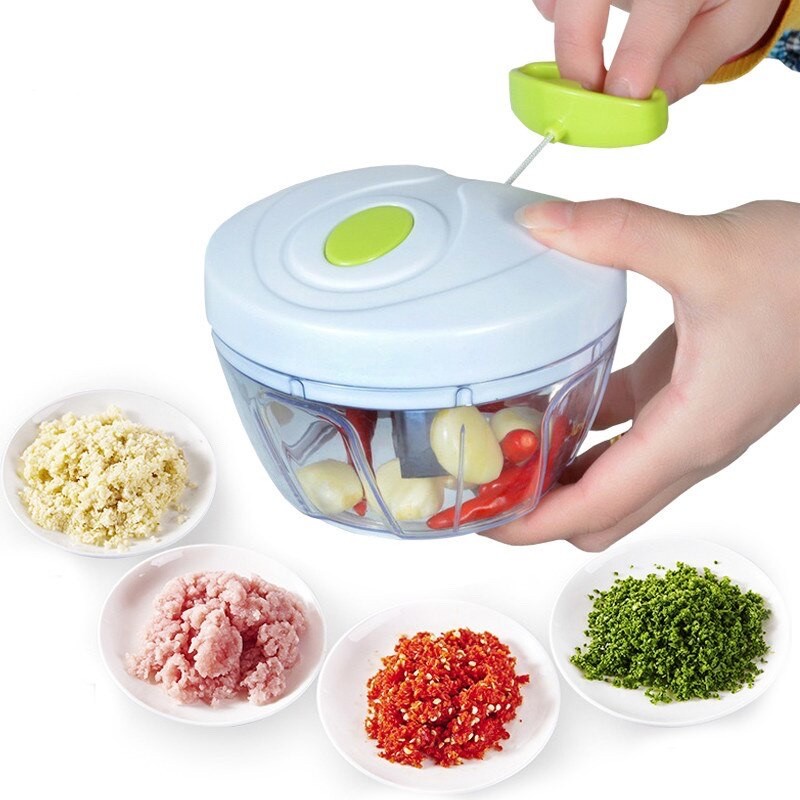 Mini Processador Manual de Alimento Triturador Picador e  Cortador de Temperos com 3 Lâminas