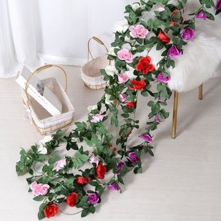 Rosa Artificial 2M Flores Pequenas Corda Decoração De Seda Guirlanda Para Casamento