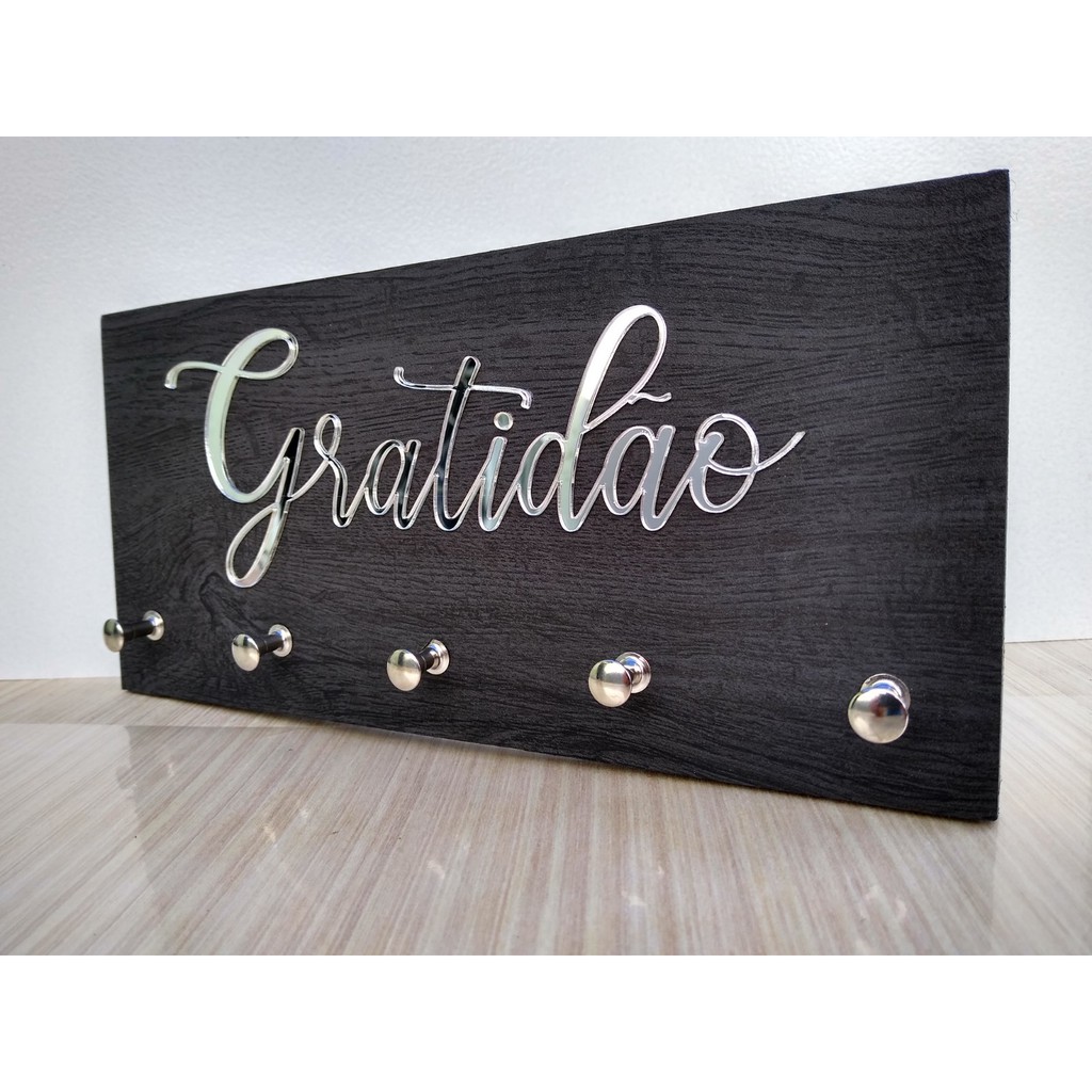 Detalhes do Porta Chaves Premium Alto Relevo 25x12cm Prata Gratidão
