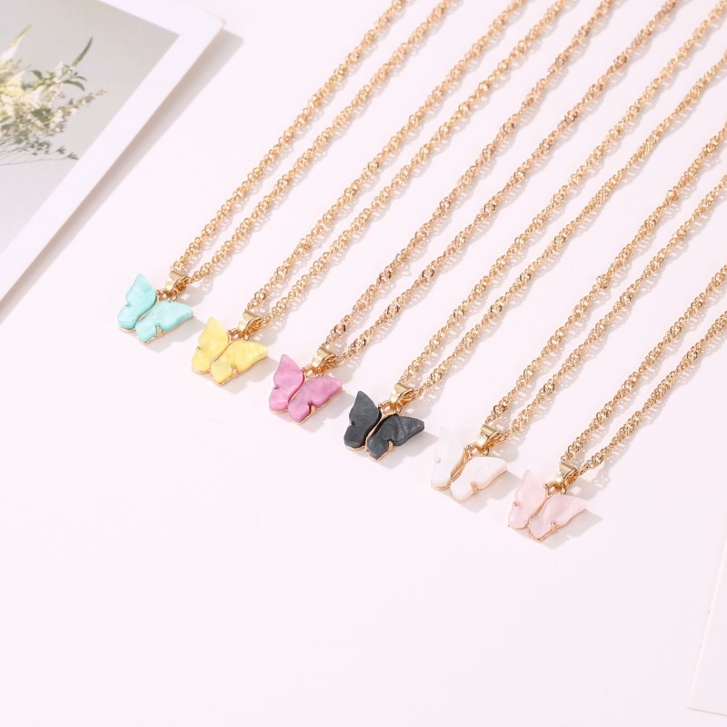 Colar De Clavícula De Cor Acrílico Com Borboleta | Shopee Brasil
