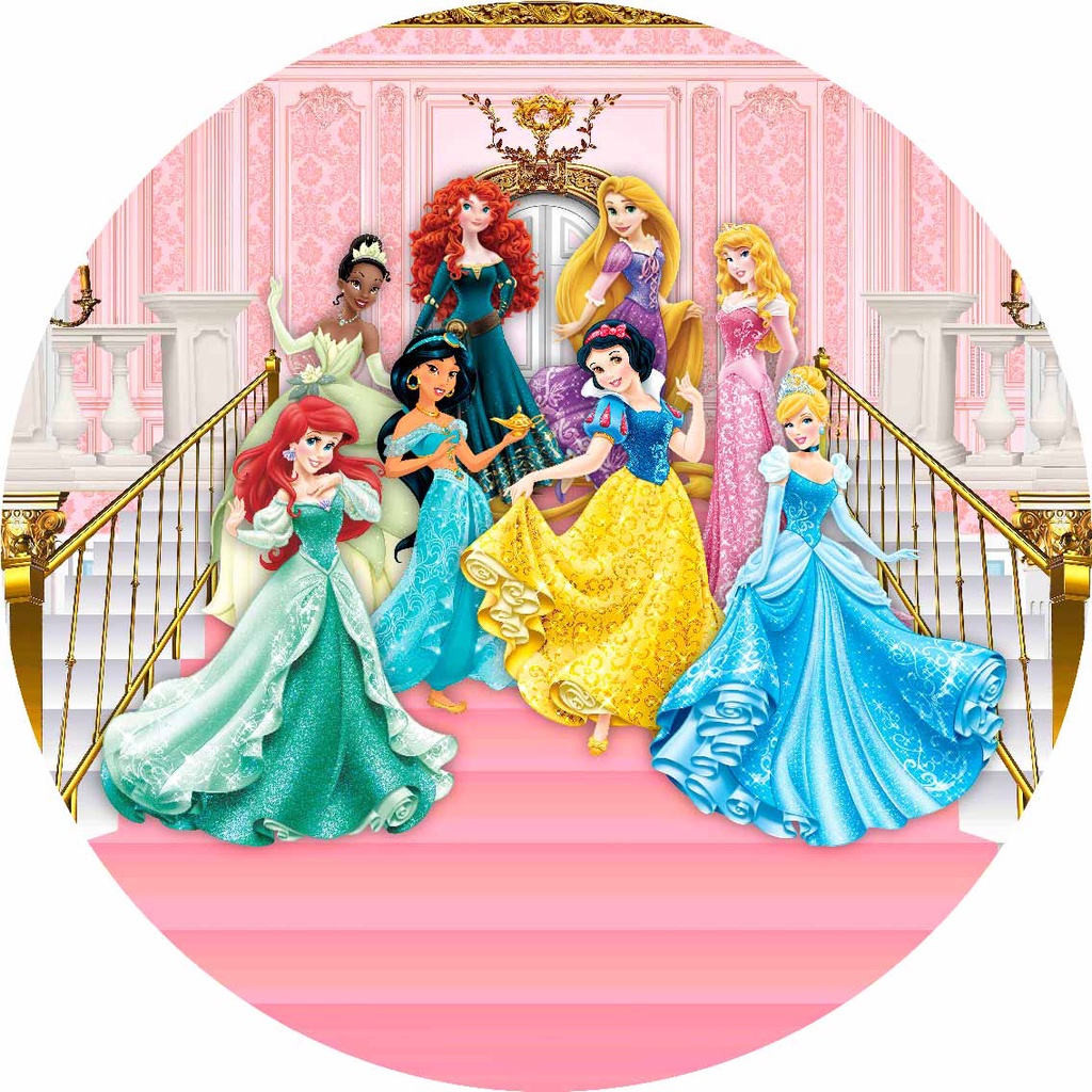 Painel Redondo De Festa Tema Princesas Disney Em Tecido C/elástico Sublimado 3d em Oferta na Shopee