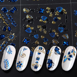 30 Pcs Ouro Azul 3D Bronzing Nail Art Adesivos Oco Borboleta Flor Decalques Set Para Unhas Mista Projeto Do Verão DIY Manicure Dicas