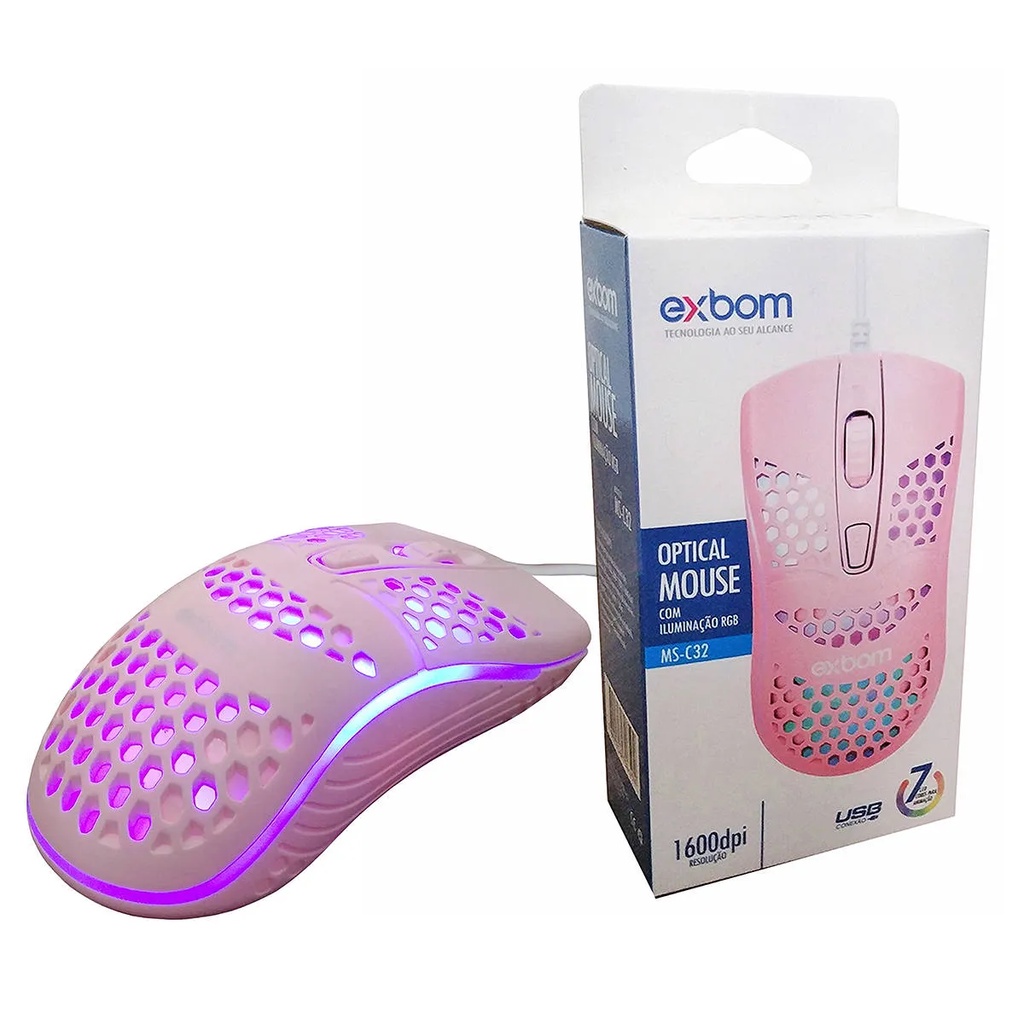 Mouse Colmeia Ultra Leve Gamer Usb Rosa