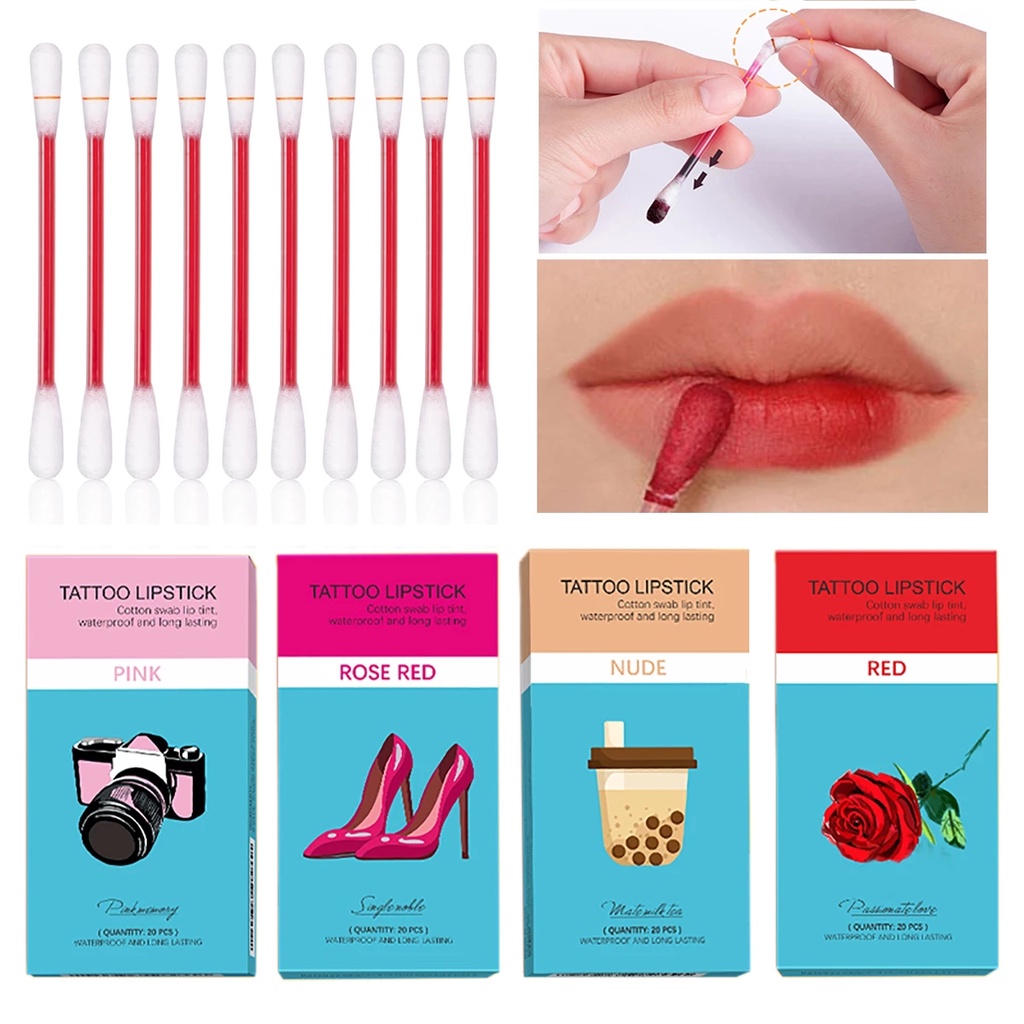 20pcs/set Creative cotton swab Lip Tattoo Long Lasting Velvet Matte Lip