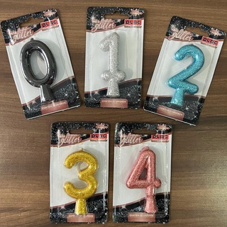 Vela Aniversário Número Glitter Cores Plac 1 Unidade