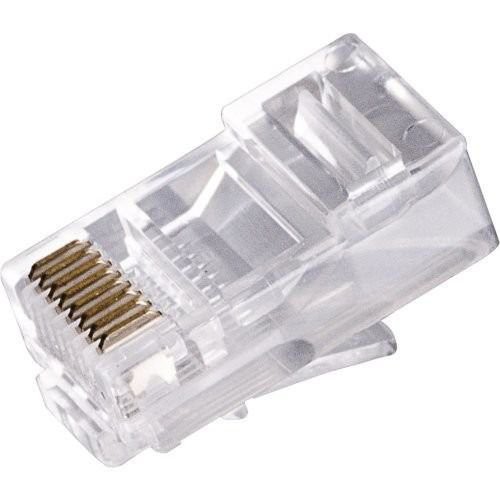 Plug conector cristal rj45 vazado cat6 giga 10/100/1000 mps, termoplástico transparente, condutor banhado a ouro, padrão ez crimp, utilizado em crimpagem de cabo utp rede, modelo profissional.