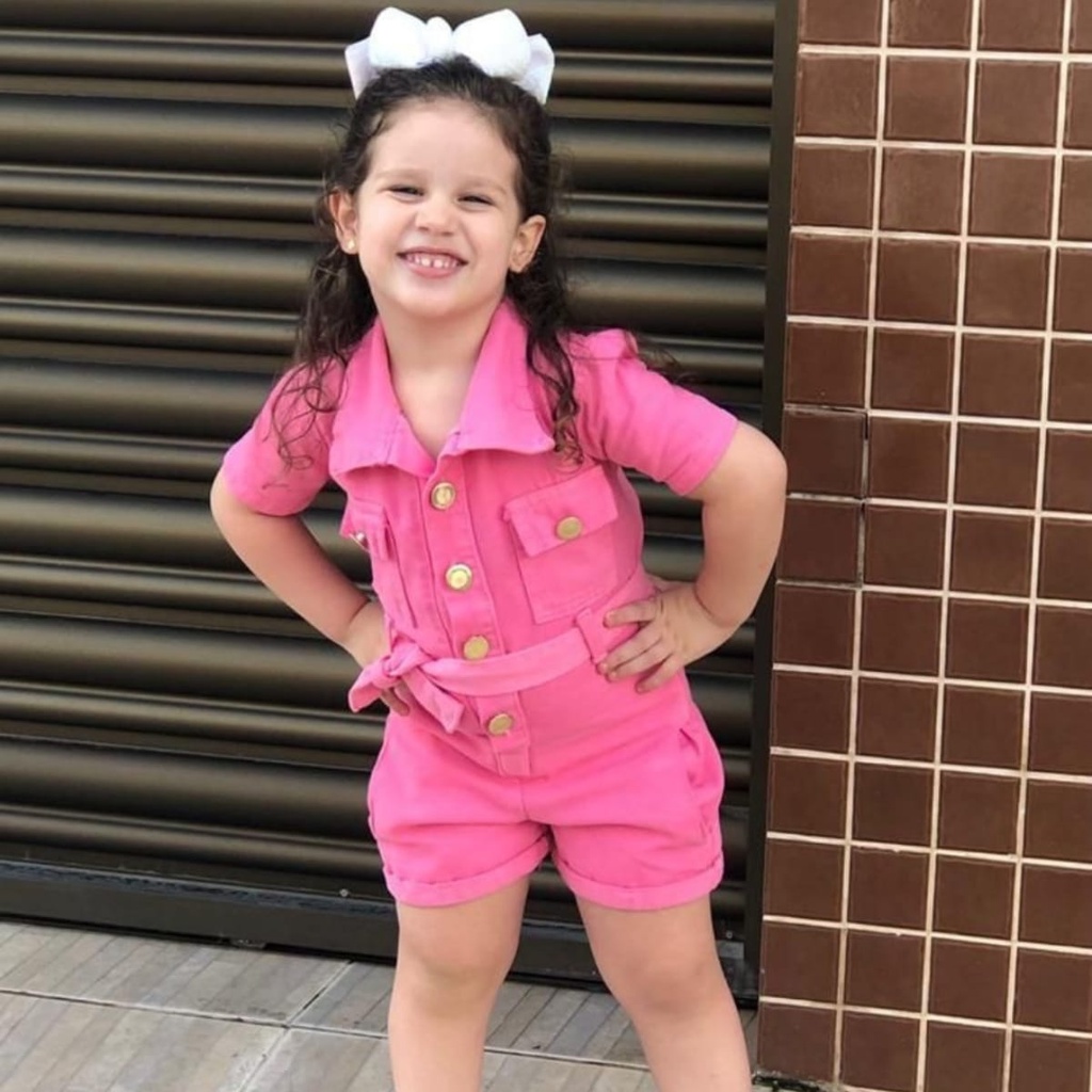 Macaquinho jeans feminino menina em Oferta na Shopee