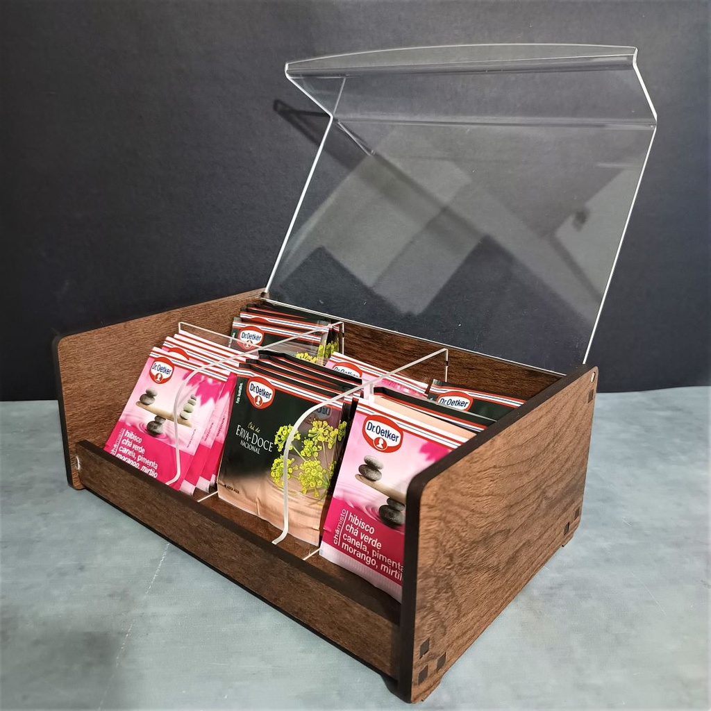 Porta chás mdf e acrílico 6 divisórias - Fábrica de Utilidades
