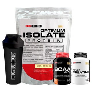 Kit Whey Optimum Isolate Protein 900g + BCAA 4,5 100g, Power Creatina 100g + Coqueteleira - Ganho de Massa Muscular Magra - Bodybuilders