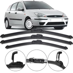 Kit 3 Palhetas Limpador Parabrisa Dianteiro + Traseiro Ford Focus 2000 - 2007